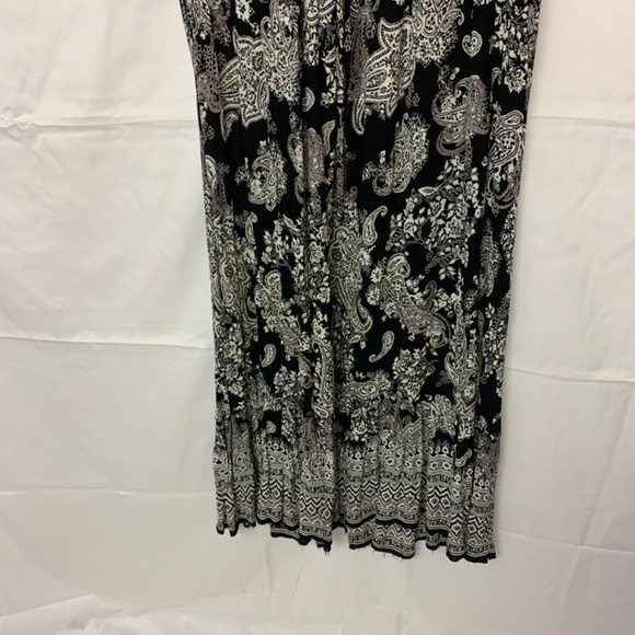 bila dress SZ Xl black & tan paisley maxi crinkle bohemian casual babydoll - Picture 3 of 12